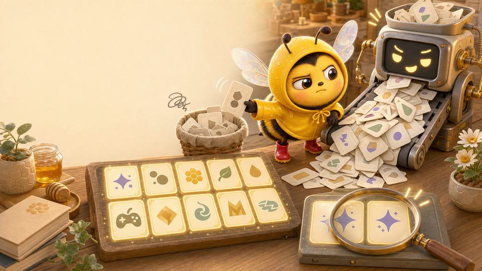 AIが並べた普通の言葉からゲーム固有の造語を選び直すミツバチ